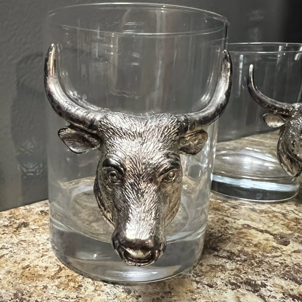 Silver Bull Head Whiskey Glass